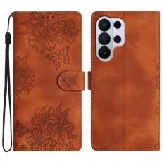  Samsung Galaxy S26 Ultra Fodral Med Blommigt Tryck L&auml;der Brun - Teknikhallen.se