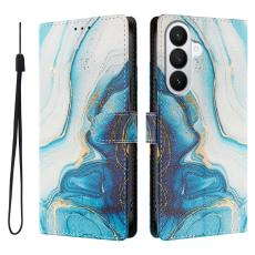  Samsung Galaxy S26 Fodral Med Tryck Bl&aring; Marmor - Teknikhallen.se