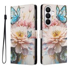  Samsung Galaxy S26 Fodral Med Tryck Blommor/Fj&auml;rilar - Teknikhallen.se