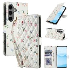  Samsung Galaxy S26 Fodral Rhombus L&auml;der Blommor Vit - Teknikhallen.se