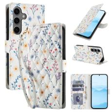  Samsung Galaxy S26 Fodral Rhombus L&auml;der Blommor Vit - Teknikhallen.se