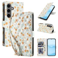  Samsung Galaxy S26 Fodral Rhombus L&auml;der Blommor Vit - Teknikhallen.se