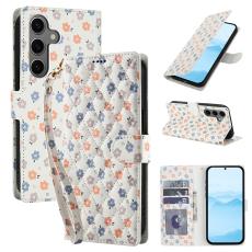  Samsung Galaxy S26 Fodral Rhombus L&auml;der Blommor Vit - Teknikhallen.se