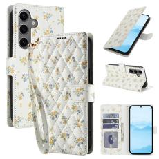  Samsung Galaxy S26 Fodral Rhombus L&auml;der Blommor Vit - Teknikhallen.se