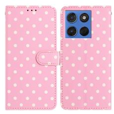  Motorola Edge 70 Fodral Polka Dot L&auml;der Rosa / Vit - Teknikhallen.se