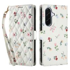  Samsung Galaxy A37/A36/A56 Fodral Rhombus L&auml;der Blommor Vit - Teknikhallen.se