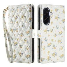  Samsung Galaxy A37/A36/A56 Fodral Rhombus L&auml;der Blommor Vit - Teknikhallen.se