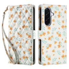  Samsung Galaxy A57 5G Fodral Rhombus L&auml;der Blommor Vit - Teknikhallen.se