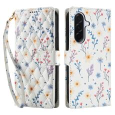  Samsung Galaxy A57 5G Fodral Rhombus L&auml;der Blommor Vit - Teknikhallen.se