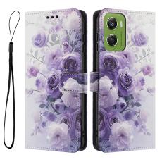  Motorola Moto G06/G06 Power Fodral Med Tryck Lila Rosor - Teknikhallen.se