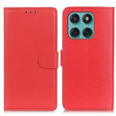  Motorola Edge 60 / 60 Fusion Fodral Litchi L&auml;der R&ouml;d - Teknikhallen.se