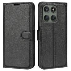  Motorola Edge 60 Pro Fodral Litchi L&auml;der Svart - Teknikhallen.se