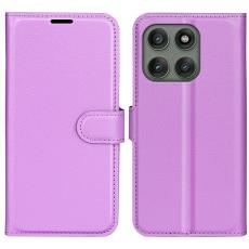 Motorola Edge 60 Pro Fodral Litchi L&auml;der Lila - Teknikhallen.se