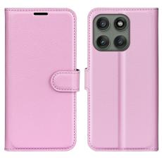  Motorola Edge 60 Pro Fodral Litchi L&auml;der Ljus Rosa - Teknikhallen.se