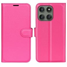  Motorola Edge 60 Pro Fodral Litchi L&auml;der Rosa - Teknikhallen.se