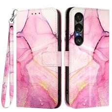  Sony Xperia 1 VII Fodral L&auml;der Marmor Rosa - Teknikhallen.se