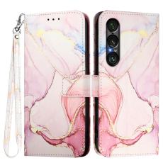  Sony Xperia 1 VII Fodral L&auml;der Marmor Ros&eacute;guld - Teknikhallen.se