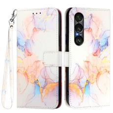 Sony Xperia 1 VII Fodral L&auml;der Marmor Vit - Teknikhallen.se