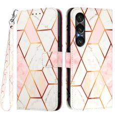  Sony Xperia 1 VII Fodral L&auml;der Marmor Rosa / Vit - Teknikhallen.se