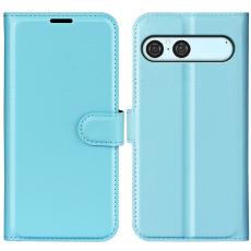  Sony Xperia 10 VII Fodral Litchi L&auml;der Bl&aring; - Teknikhallen.se