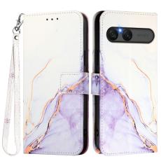  Sony Xperia 10 VII Fodral L&auml;der Marmor Vit / Lila - Teknikhallen.se