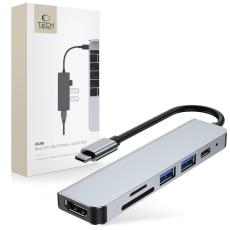 Tech-Protect Tech-Protect 6in1 USB-C Hub USB/USB-C/Minneskortl&auml;sare Gr&aring; - Teknikhallen.se