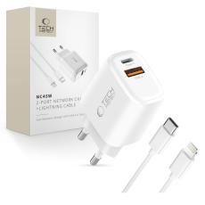 Tech-Protect Tech-Protect 45W V&auml;ggladdare Inkl. Lightning - USB-C Kabel Vit - Teknikhallen.se