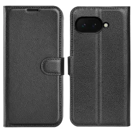  Google Pixel 9a Fodral Litchi Läder Svart - Teknikhallen.se