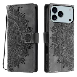  iPhone 17 Pro Max Fodral Mandala Läder Grå - Teknikhallen.se