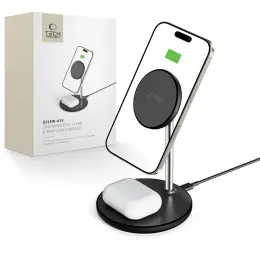 Tech-Protect Tech-Protect 15W Qi 2in1 Magnetisk MagSafe Laddare Svart - Teknikhallen.se