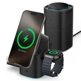 Spigen Spigen 3in1 Qi2 Magnetisk MagSafe Trådlös Laddare Svart - Teknikhallen.se