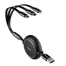 BASEUS Basues 1.2 m 3in1 USB-C / Lightning / MicroUSB Retractable Svart - Teknikhallen.se