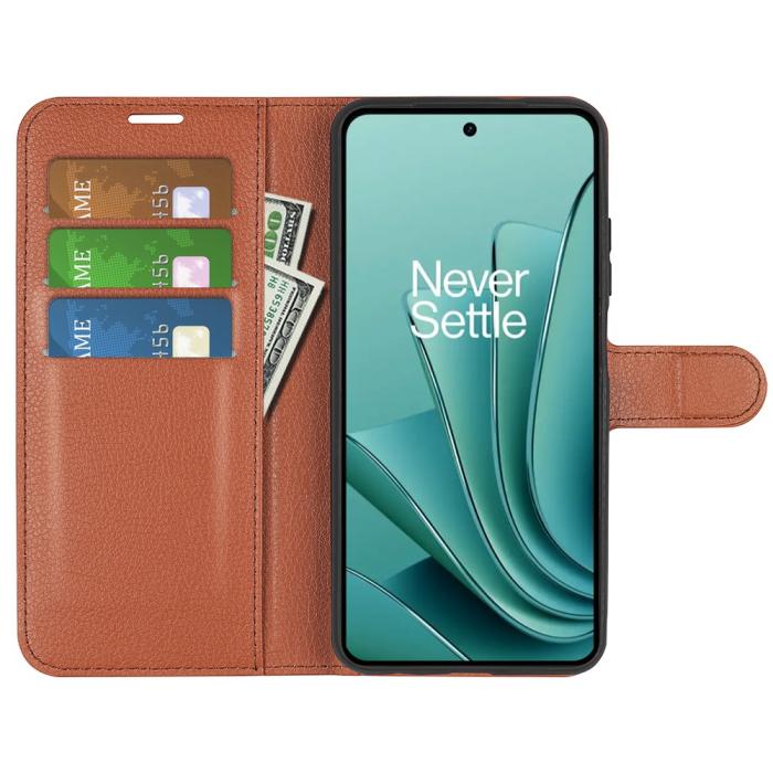 Bild 2,  OnePlus Nord 3 5G Fodral Litchi Textur Brun - Teknikhallen.se