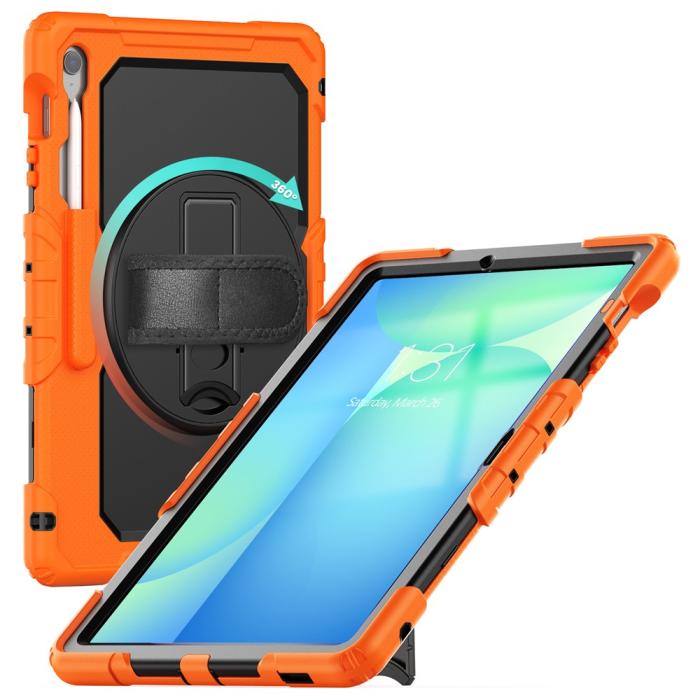 Bild 2,  Galaxy Tab S10 FE Plus Skal 360 Shockproof Hybrid Kickstand Orange - Teknikhallen.se