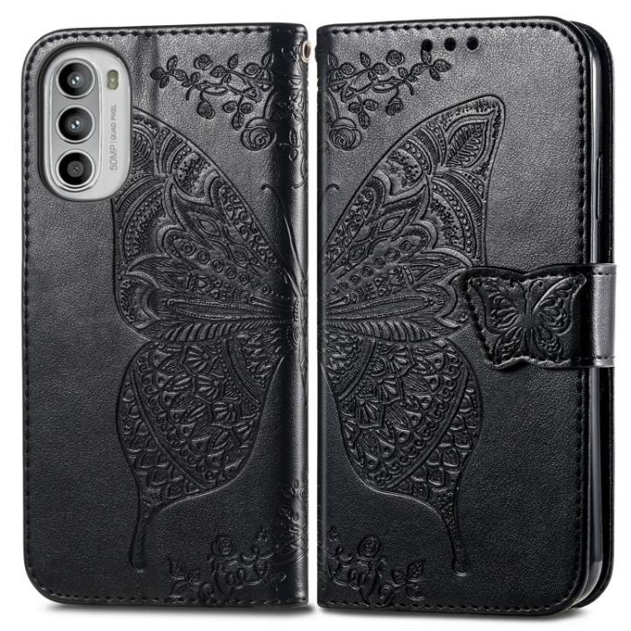 Bild 2,  Motorola Moto G52/G82 Fodral Fjäril Tryck Svart - Teknikhallen.se