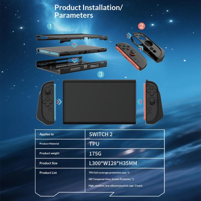Bild 5,  Nintendo Switch 2 Skal Med Skärmskydd Härdat Glas Svart - Teknikhallen.se