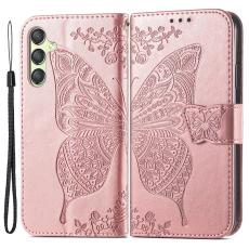 Samsung Galaxy A25 5G Fodral L&auml;der Big Butterfly Ros&eacute;guld - Teknikhallen.se