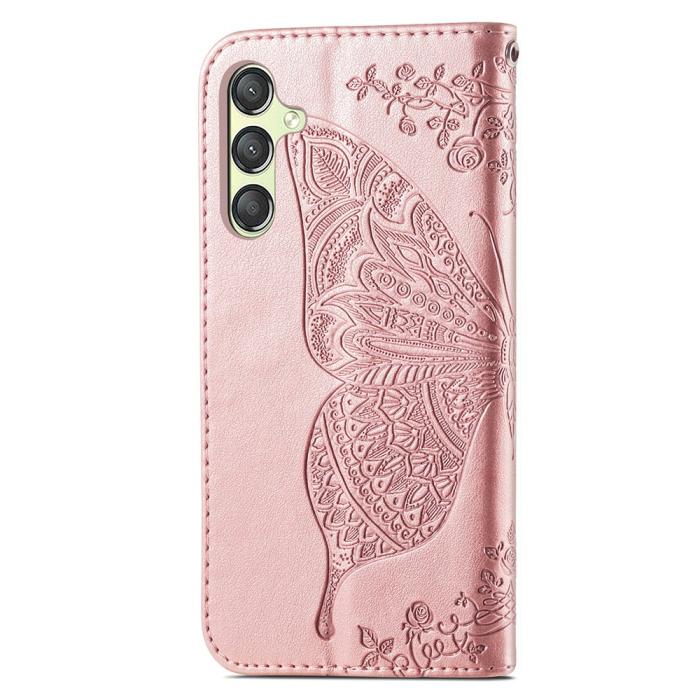 Bild 4,  Samsung Galaxy A25 5G Fodral Läder Big Butterfly Roséguld - Teknikhallen.se