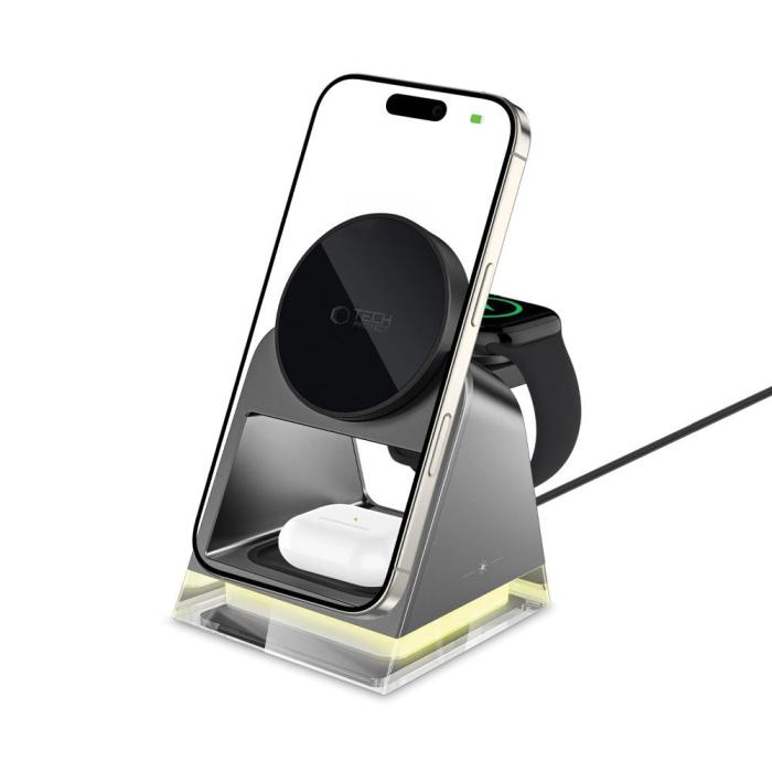 Bild 6, Tech-Protect Tech-Protect 3in1 15W Qi Magnetisk MagSafe Laddare Svart - Teknikhallen.se