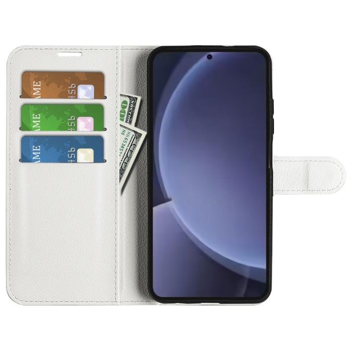 Bild 2,  Samsung Galaxy S25 Plus Fodral Litchi Läder Vit - Teknikhallen.se