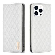 BINFEN BINFEN iPhone 15 Pro Fodral Diamond Flip L&auml;der Vit - Teknikhallen.se