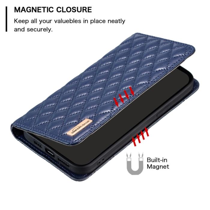 Bild 6, BINFEN BINFEN iPhone 15 Pro Fodral Diamond Flip Läder Blå - Teknikhallen.se