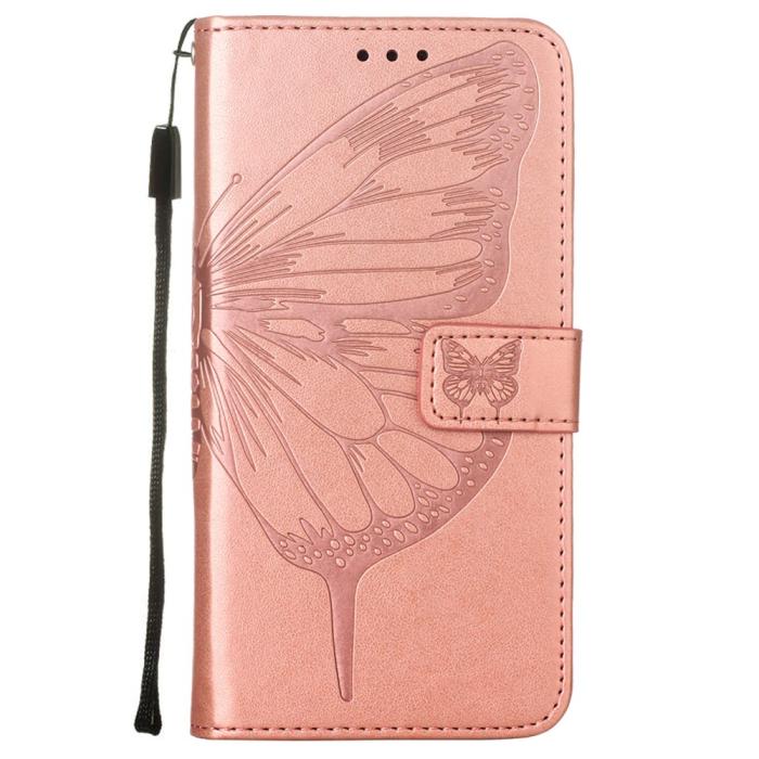Bild 2,  iPhone 13 Pro - Butterfly Tryck Läder Fodral - Roséguld - Teknikhallen.se