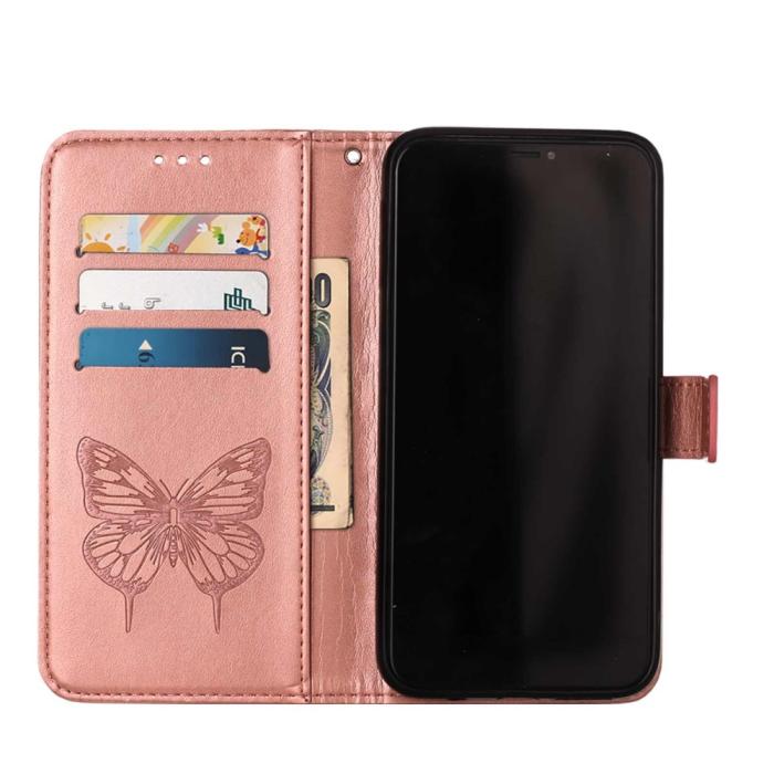 Bild 5,  iPhone 13 Pro - Butterfly Tryck Läder Fodral - Roséguld - Teknikhallen.se