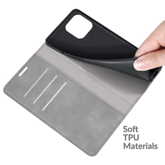 Bild 4,  iPhone 13 Pro - Skin Touch Flip Fodral - Grå - Teknikhallen.se