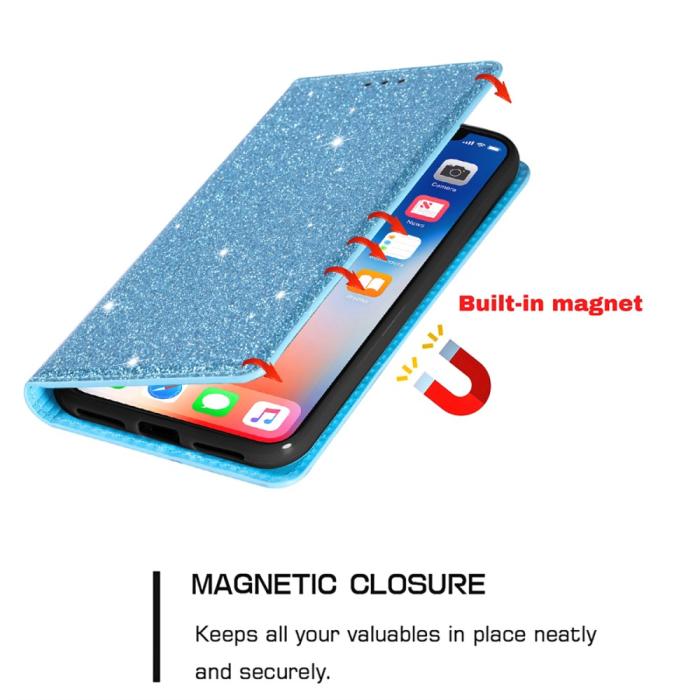 Bild 5,  iPhone 15 Fodral Flip Glitter Blå - Teknikhallen.se