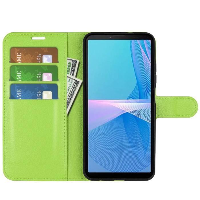 Bild 2,  Sony Xperia 10 IV Fodral Litchi Läder Grön - Teknikhallen.se