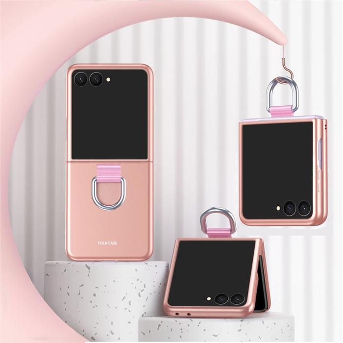 Bild 2,  Samsung Galaxy Z Flip 8 Skal med Ringhållare Gummerad PC Rosa - Teknikhallen.se