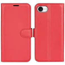  iPhone 17e / 16e Fodral Litchi L&auml;der R&ouml;d - Teknikhallen.se