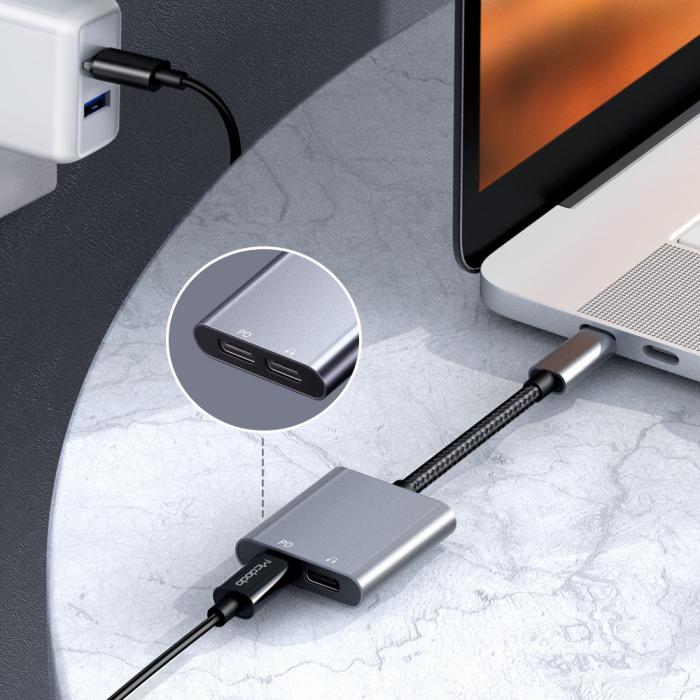 Bild 3, MCDODO Mcdodo PD 60W USB-C Splitter Ljudadapter, DAC Grå - Teknikhallen.se